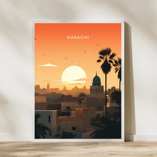 Karachi Pakistan Print Poster | Travel Artwork | Retro Vintage | Wall Art Deco | Gift Ideas | Wedding Gift