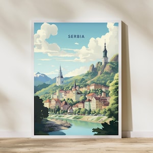 Póster de viaje a Serbia, póster de viaje, póster de viaje a Serbia, impresión artística de pared, póster de decoración de viaje vintage