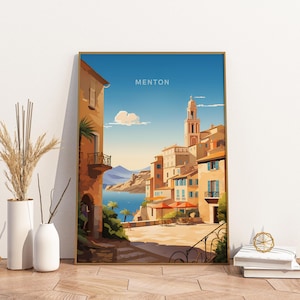 Menton France Travel Print Poster Poster Travel Poster, Menton France Travel Print Poster Wall Art Print, Poster Vintage Travel Decor