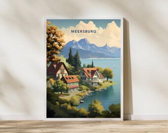 Meersburg Germany Print Poster | Travel Artwork | Retro Vintage | Wall Art Deco | Gift Ideas | Wedding Gift