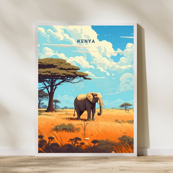 Poster imprimé safari au Kenya | Oeuvre d'art de voyage | Millésime rétro | Art déco murale | Idées cadeaux | Cadeau de mariage