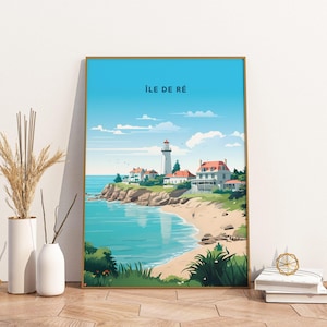 Impresión de póster de viaje de Ile de Ré, Francia. Impresión de póster de viaje. Impresión de póster de viaje de Ile de Ré, Francia. Impresión de arte de pared. Impresión de decoración de viaje vintage.