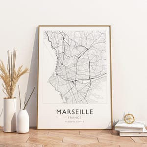 Marseille Frankreich Stadt Karte Druck Poster Poster Reise-Plakat, Marseille Frankreich Stadt Karte Druck Poster Wand-Kunst-Druck, Plakat Vintage Reise De