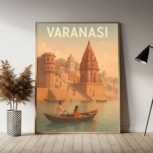 Varanasi India Travel Poster, Varanasi Wall Art Print,  Vintage Travel Decor