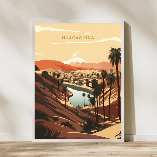 Huacachina Ica Peru Print Poster | Travel Artwork | Retro Vintage | Wall Art Deco | Gift Ideas | Wedding Gift