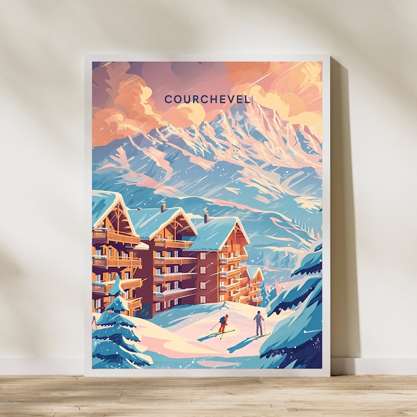 Courchevel France Ski Alpine Print Poster | Travel Artwork | Retro Vintage | Wall Art Deco | Gift Ideas | Wedding Gift