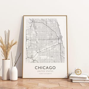 Chicago Illinois USA City Map Print Poster Poster Travel Poster, Chicago Illinois USA City Map Print Poster Wall Art Print, Poster Vintage T
