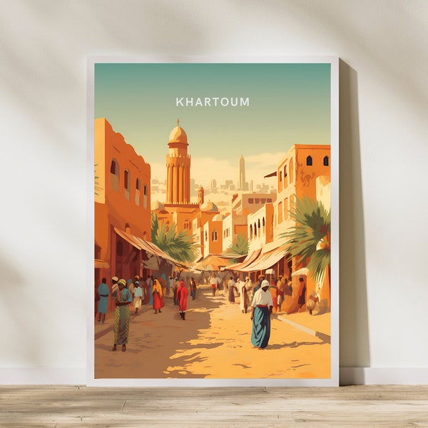 Khartoem Soedan print poster | Reiskunstwerk | Retro-vintage | Kunst aan de muur deco | Cadeau-ideeën | Bruiloftscadeau