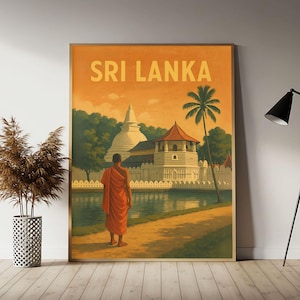 Sri Lanka (Sri Dalada Maligawa) Travel Poster, Sri Lanka Wall Art Print, Lanka Vintage Travel Decor