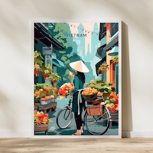 Vietnam Travel Poster Artwork | Local Market | Retro Print | Vintage Artwork | Wall Art Deco