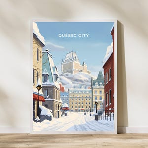 Póster de viaje de la ciudad de Quebec en invierno, Canadá. Póster de viaje. Póster de viaje de la ciudad de Quebec en invierno, Canadá. Impresión de arte de pared.