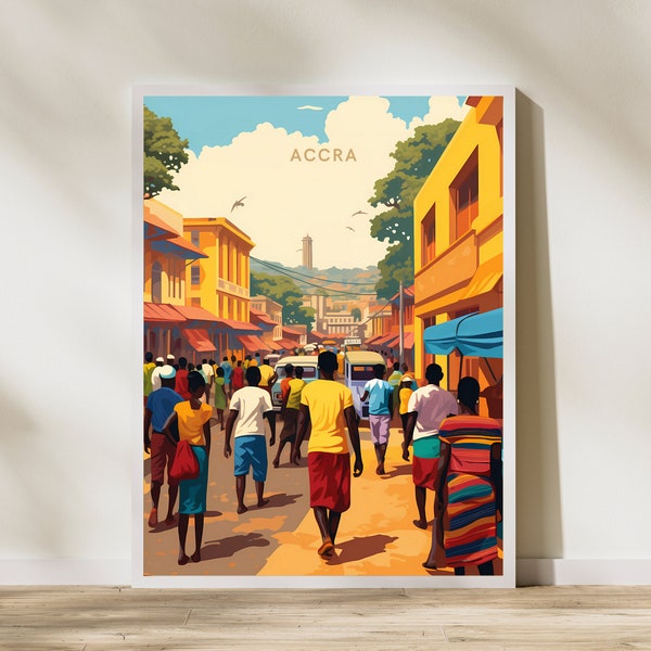 Accra Ghana afdrukken poster | Reiskunstwerk | Retro-vintage | Kunst aan de muur deco | Cadeau-ideeën | Bruiloftscadeau