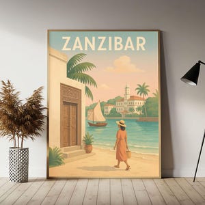 Zanzibar Tanzania Travel Poster, Zanzibar Wall Art Print,  Vintage Travel Decor