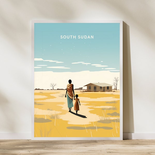 Zuid-Soedan Afrika print poster | Reiskunstwerk | Retro-vintage | Kunst aan de muur deco | Cadeau-ideeën | Bruiloftscadeau