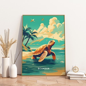 Póster de viaje de Ecuador, impresión de arte mural, decoración de viaje vintage.