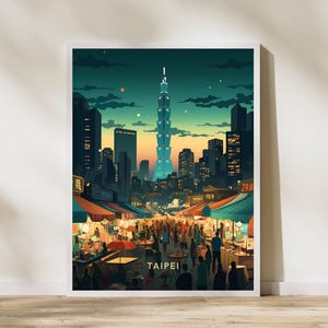 Taipei Night Market Taiwan Travel Print Poster Poster Travel Poster, Taipei Night Market Taiwan Travel Print Poster Wall Art Print, Poster V