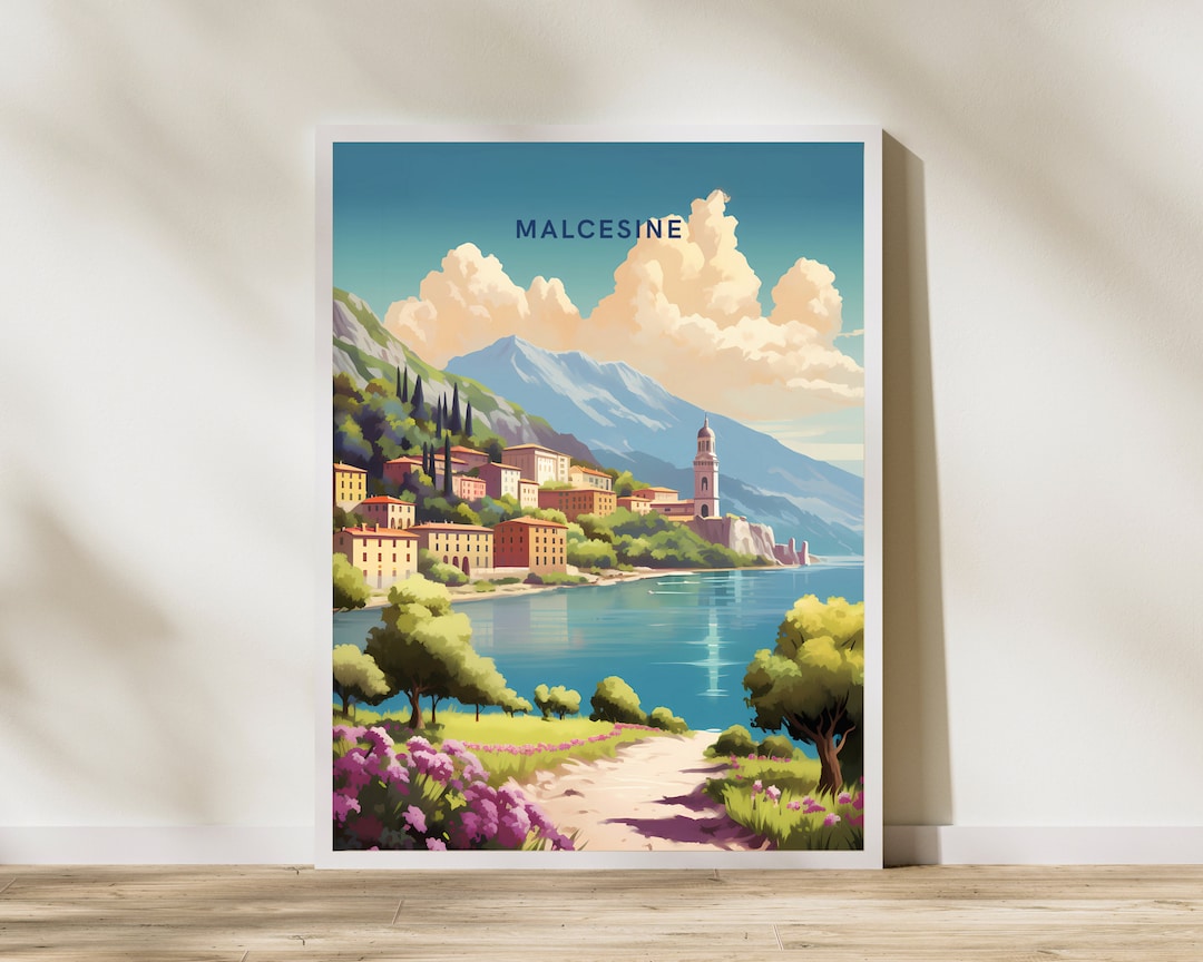 Malcesine Lake Garda Italy Print Poster Travel Artwork Retro Vintage ...