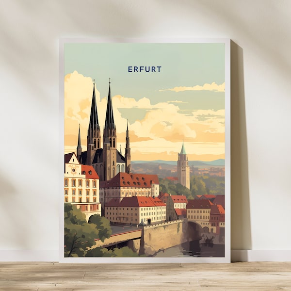 Erfurt Germany Print Poster | Travel Artwork | Retro Vintage | Wall Art Deco | Gift Ideas | Wedding Gift