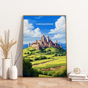 Carcassonne France Travel Print Poster Poster Travel Poster, Carcassonne France Travel Print Poster Wall Art Print, Poster Vintage Travel De