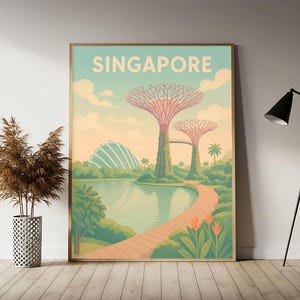 Singapore (Gardens By The Bay) Travel Poster, Singapore Wall Art Print,  Vintage Travel Decor