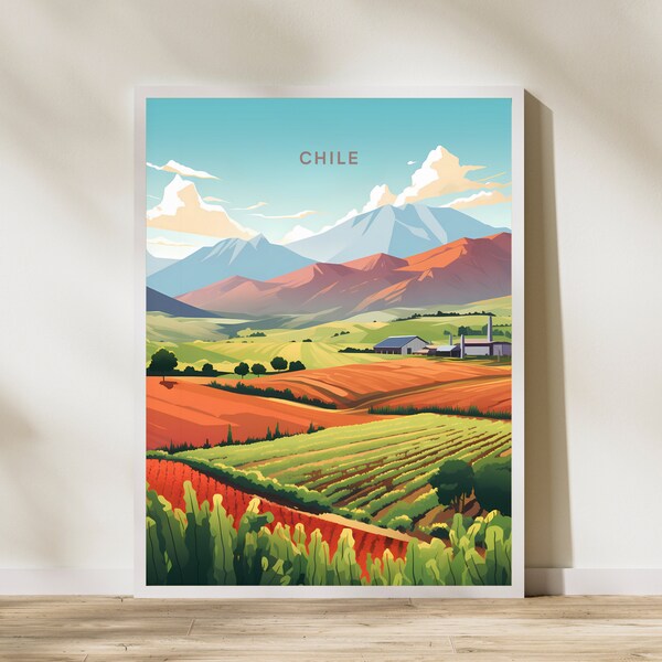 Chile South America Print Poster | Travel Artwork | Retro Vintage | Wall Art Deco | Gift Ideas | Wedding Gift