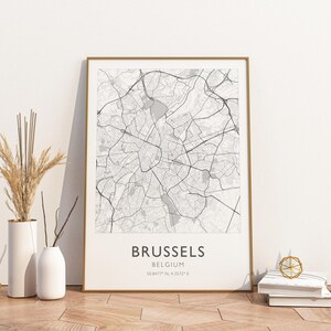 Brüssel Belgien Stadt Karte Druck Poster Poster Reise Poster, Brüssel Belgien Stadt Karte Druck Poster Wand Kunst Druck, Poster Vintage Reise De