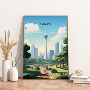 Jakarta, Indonésie, affiche de voyage, affiche de voyage, Jakarta, Indonésie, voyage, affiche, impression d&#39;art mural, affiche de voyage vintage, déco