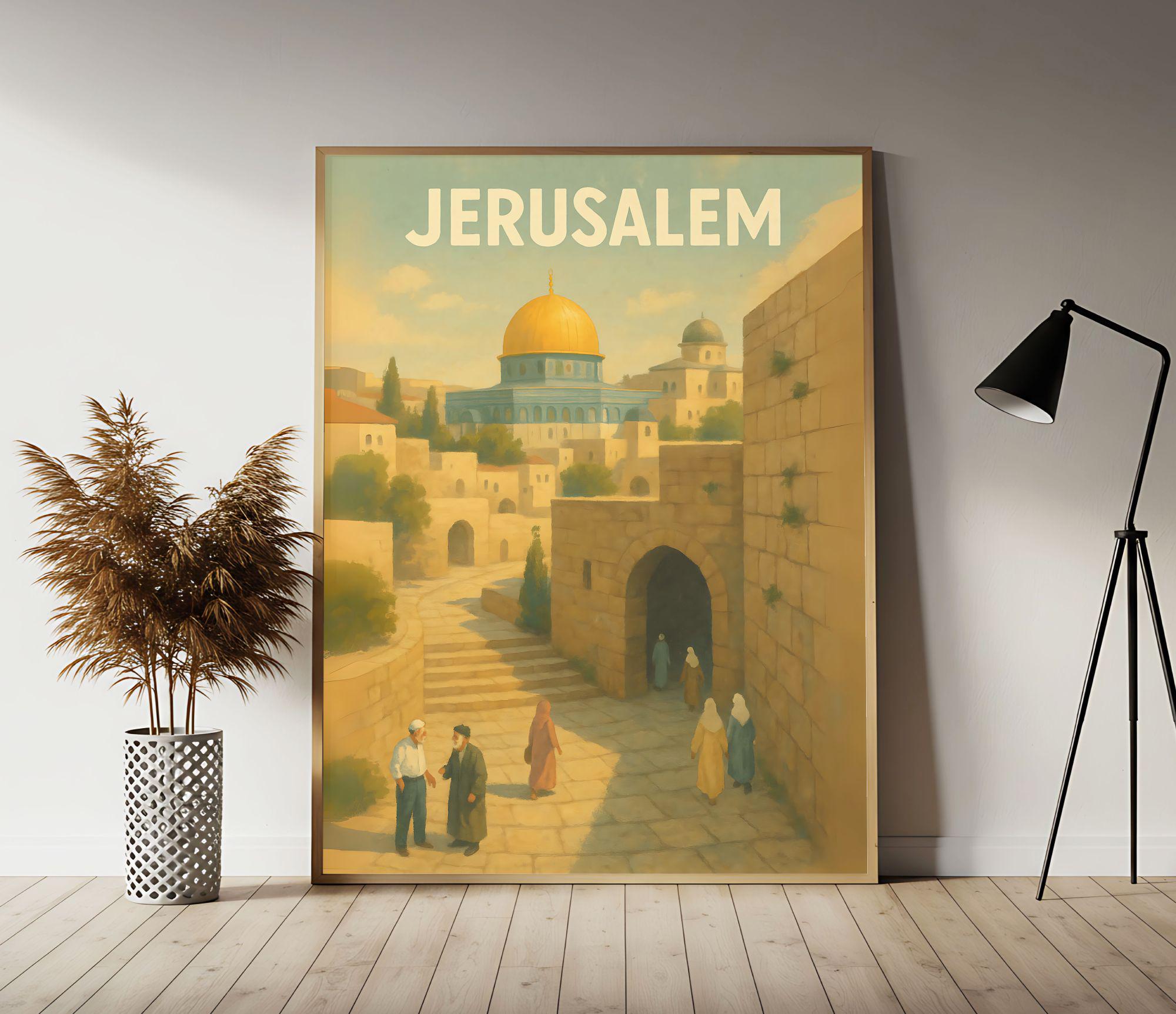 エルサレムのヴィンテージ旅行ポスター：イスラエルの壁アートプリント