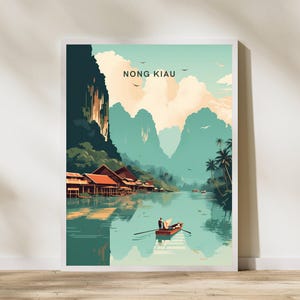 Nong Kiau Laos Travel Print Poster Poster Travel Poster, Nong Kiau Laos Travel Print Poster Wall Art Print, Poster Vintage Travel Decor