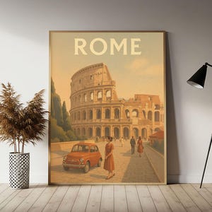 Rome (Colosseum) Italy Travel Poster, Rome Wall Art Print,  Vintage Travel Decor