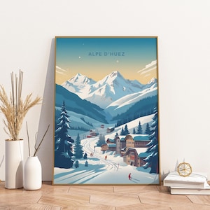 Alpe d&#39;Huez Alps France Poster Artwork Artwork Travel Poster, Alpe d&#39;Huez Alps France Poster Artwork Wall Art Print, Artwork Vintage Travel