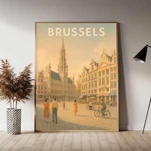 Brussels Belgium Travel Poster, Brussels Wall Art Print,  Vintage Travel Decor