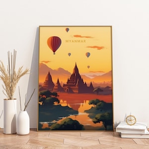 Myanmar Travel Poster Artwork Artwork Travel Poster, Myanmar Travel Poster Artwork Wall Art Print, Artwork Vintage Travel Decor