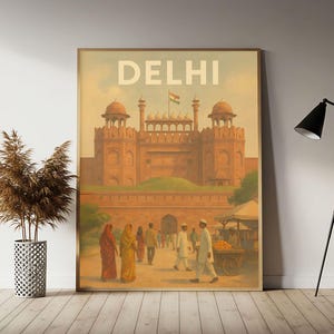 Delhi (Red Fort) India Travel Poster, Delhi Wall Art Print,  Vintage Travel Decor