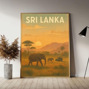Sri Lanka (Udawalawe at Sunrise) Travel Poster, Sri Lanka Wall Art Print, Lanka Vintage Travel Decor