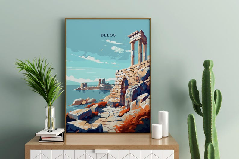 Delos Greece Print Poster Travel Artwork Retro Vintage Wall Art Deco