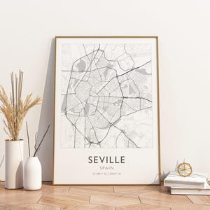 Seville Spanien Stadt Karte Druck Poster Poster Reise Poster, Seville Spanien Stadt Karte Druck Poster Wand Kunst Druck, Poster Vintage Reise Dekor