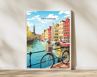 Biking Around Amsterdam Travel Print Poster Poster Travel Poster, Biking Around Amsterdam Travel Print Poster Wall Art Print, Poster Vintage