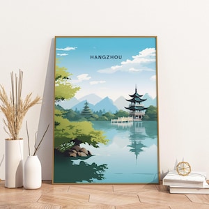 Hangzhou China Travel Print Poster Poster Travel Poster, Hangzhou China Travel Print Poster Wall Art Print, Poster Vintage Travel Decor