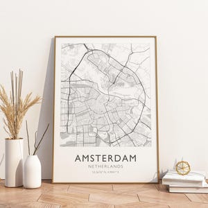 Affiche imprimée carte de la ville d'Amsterdam Pays-Bas, affiche de voyage, affiche imprimée de carte de la ville d'Amsterdam, Pays-Bas, impression d'art mural, affiche vintage