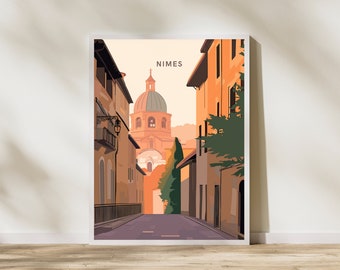Nîmes France Imprimer Affiche | Œuvres d’art de voyage | Rétro vintage | Mur Art Déco | Idées cadeaux | Cadeau de mariage