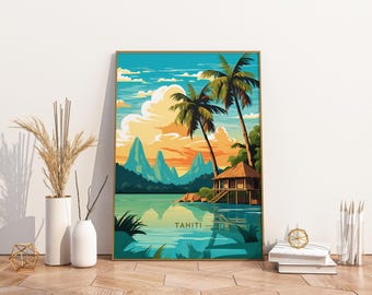 Tahiti Reisedruck Poster Plakat Reiseplakat, Tahiti Reisedruck Poster Wand Kunst Druck, Plakat Vintage Reise Dekor