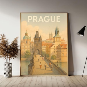 Prague Czech Republic Travel Poster, Prague Wall Art Print,  Vintage Travel Decor