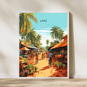 Laos Local Market Travel Print Poster Poster Travel Poster, Laos Local Market Travel Print Poster Wall Art Print, Poster Vintage Travel Deco