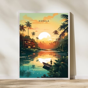 Kerala India Print Poster | Travel Artwork | Retro Vintage | Wall Art Deco | Gift Ideas | Wedding Gift