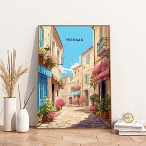 Spring in Pezenas France Travel Print Poster Poster Travel Poster, Spring in Pezenas France Travel Print Poster Wall Art Print, Poster Vinta
