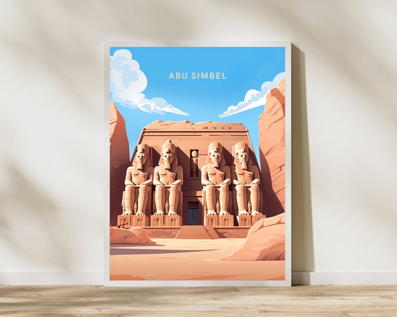 Abu Simbel Temples Egypt Print Poster Travel Artwork Retro Vintage Wall