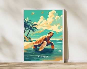 Ecuador Travel Poster Artwork | Galapagos Islands | Retro Print | Vintage Artwork | Wall Art Deco