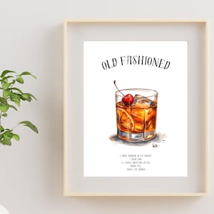 Old Fashioned Cocktail Print Print Travel Poster, Old Fashioned Cocktail Print Wall Art Print, Print Vintage Travel Decor