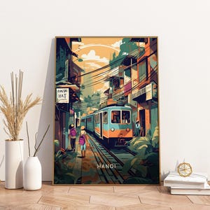 Hanoi Train Street Vietnam poster artwork artwork reisposter, Hanoi Train Street Vietnam poster artwork Wall Art Print, artwork vintage T